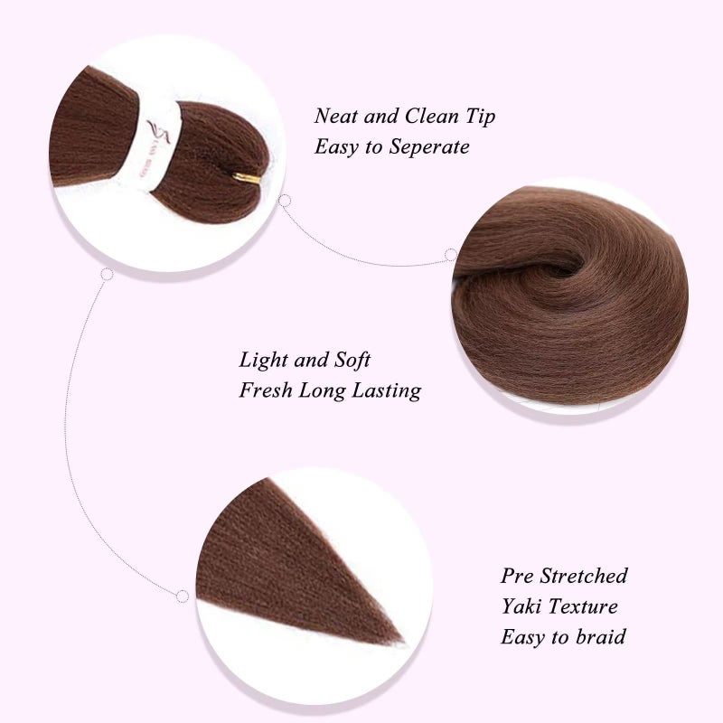 ALIABSION Pre-Stretched Braiding Hair 26 Inch 8 Packs Brown Braiding Hair Pre Stretched for Twist or Box Braids Hot Water Setting Soft Yaki Synthetic Knotless Braid Hair Extension (Color 30#) - Image 4